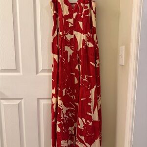 Red and Cream Floral Maxi Dress